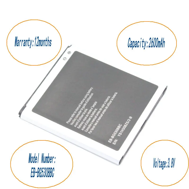 ISkyamS 5 шт. 2600 мАч EB-BG530BBC аккумулятор для Samsung G5308W G5309W G530F G531H G5306 J5 J5000 J5008 J5009 J500H J500F J3