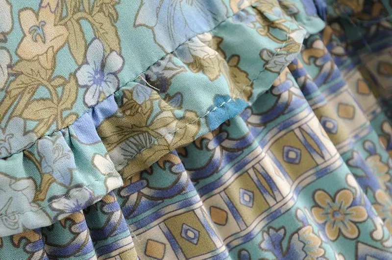 Boho Chic Лето Винтаж цветочный принт оборками Длинная юбка для женщин Мода г. эластичный пояс кружево до макси пляжные юбки Faldas Mujer