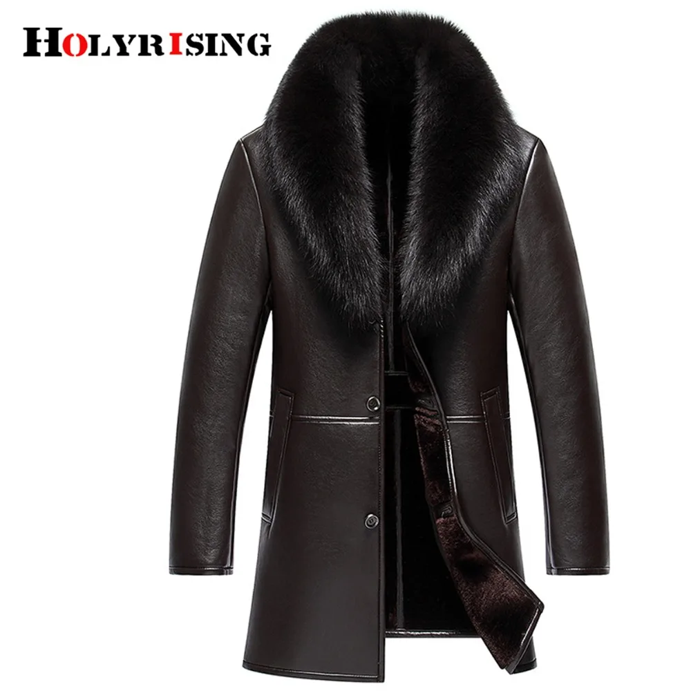 Holyrising Chaqueta Cuero Hombre повседневные кожаные куртки Утепленные Пальто коричневые
