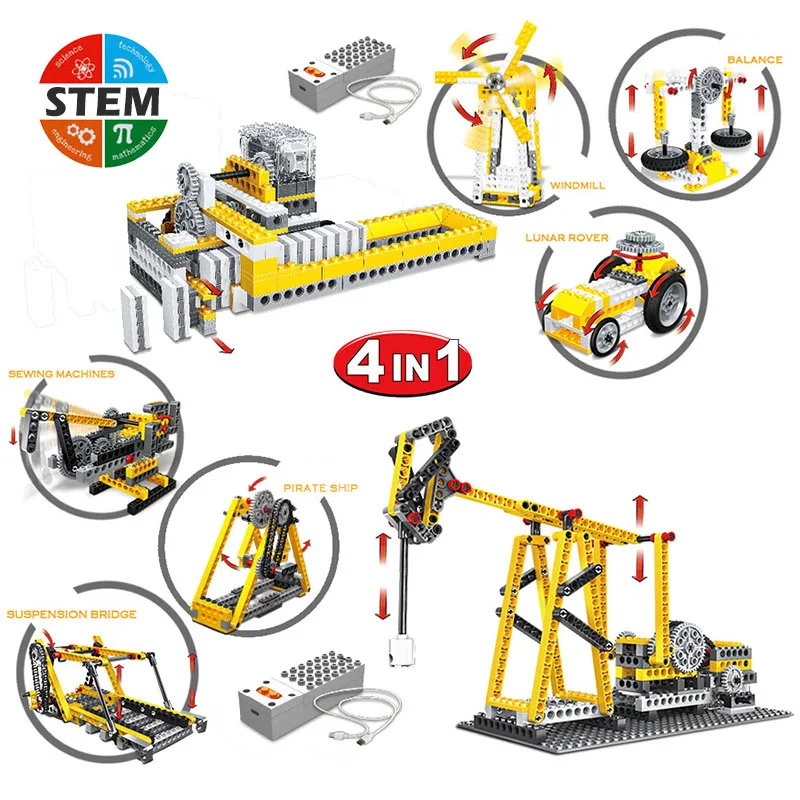 RC Toys 4 In 1 Remote Control Building Blocks Kit Assembled Electric Children STEM Educational Compatible Major Brands | Игрушки и хобби