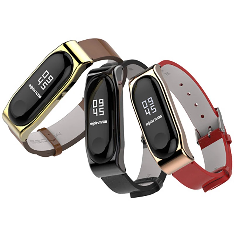 Ремешок для браслета Xiaomi Mi Band 3 из натуральной кожи Сменные Металлические
