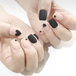 Накладные ногти для женщин, 24 шт., матовые ногти с клеем, телесного цвета, с черным сердечком, накладные, ногти накладные