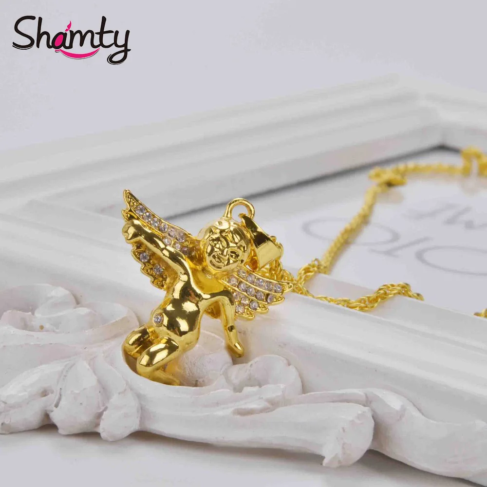 Мужская цепочка в стиле хип-хоп Shamty ожерелье виде Ангела из чистого золота модные