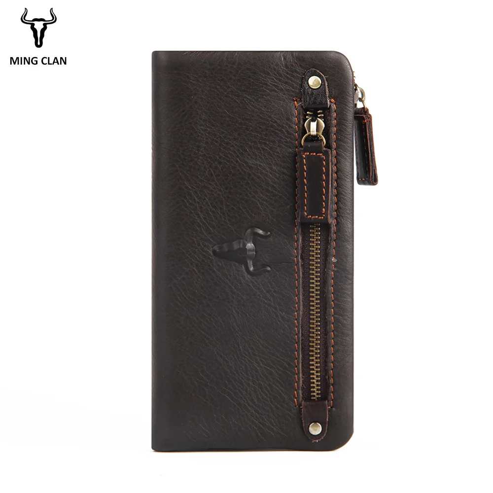 Mingclan Full Grain Leather Wallet Zipper Coin Purse Card Holder Collection Long Clutch Wallets Phone Wallet For Women Or Men