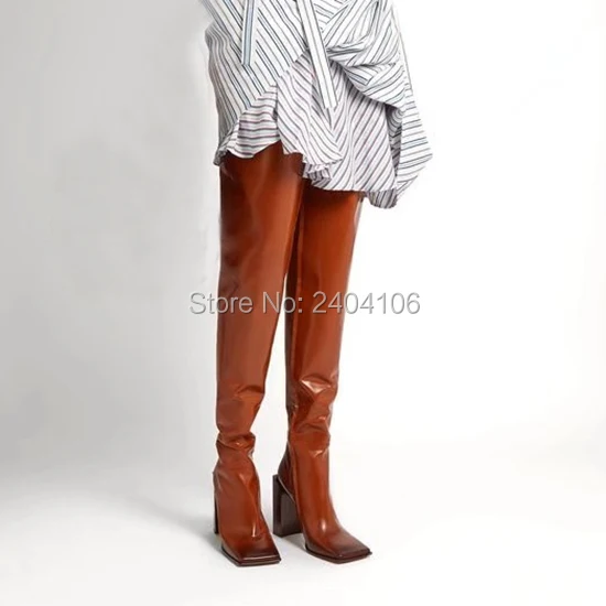 Женские модельные Сапоги выше колена коричневые кожаные сапоги с