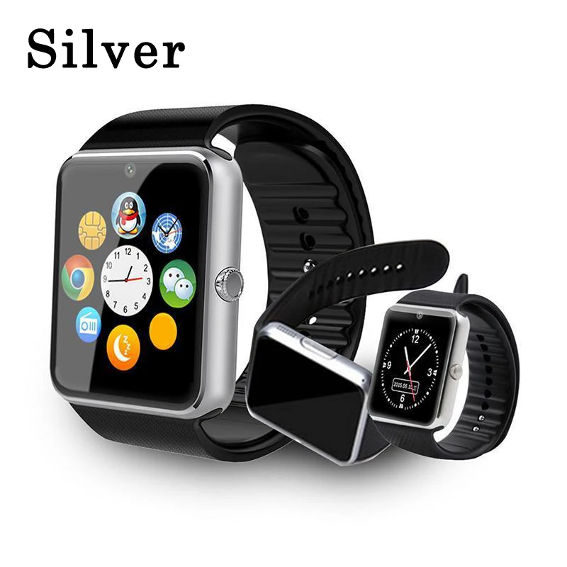 Серебристый Смарт-часы для iWatch iPhone Android SmartWatch поддержка Sim TF карты сенсорный экран Шагомер фитнес-трекер сообщение напоминание GT08 - Цвет: Серебристый