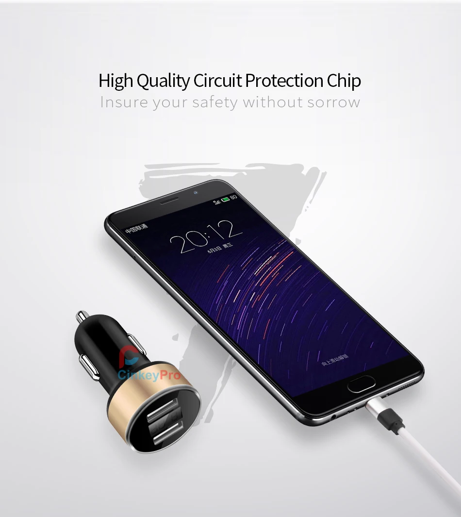 CinkeyPro автомобильное Зарядное устройство светодиодный Экран 2-Порты USB Зарядное устройство 2.1A автомобиля-Зарядное устройство мобильного телефона, Универсальные наушники для iPhone samsung зарядки