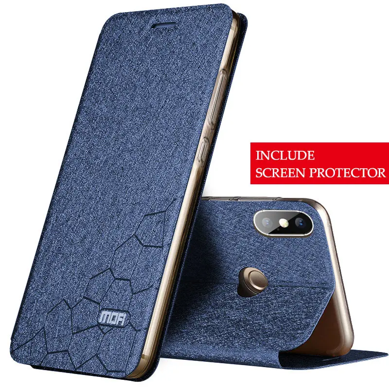 Роскошный кожаный флип-чехол Mofi для телефона Xiaomi mi 9 8 SE Pro 9 T A2 Lite A1 Play Note Max 3 mi x 2 2 S противоударный чехол - Цвет: Blue With Glass