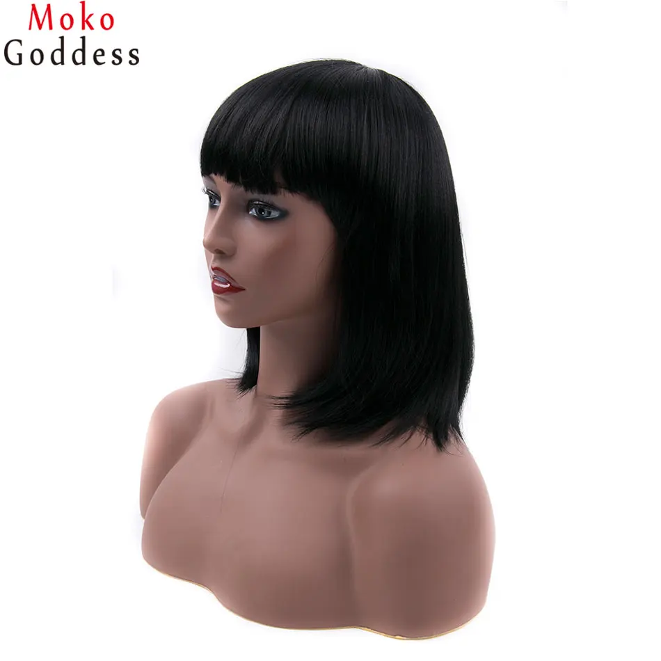 Mokogoddess короткие синтетические парики для женщин яки прямые волосы черный косплей парик с челкой женские парики Боб Прическа