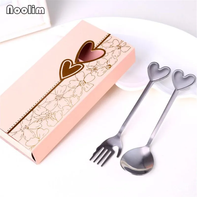 10sets Love Heart Coffee Spoon Palm Fork Set Creative Wedding Party Favors Tableware Gifts For Guests | Дом и сад