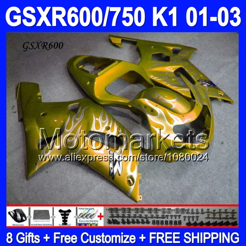 8 подарки + капот для GSX R600 SUZUKI K1 GSX-R600 серебристый 01 02 03 C # 3465 горячие GSXR600 GSXR 600