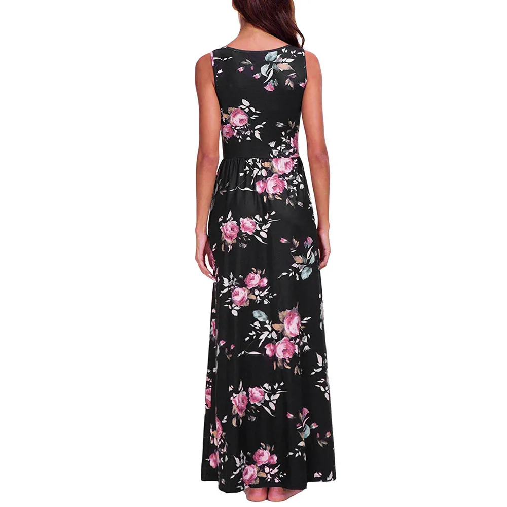 Женское летнее платье без рукавов длинное Пляжное Платье макси с цветочным