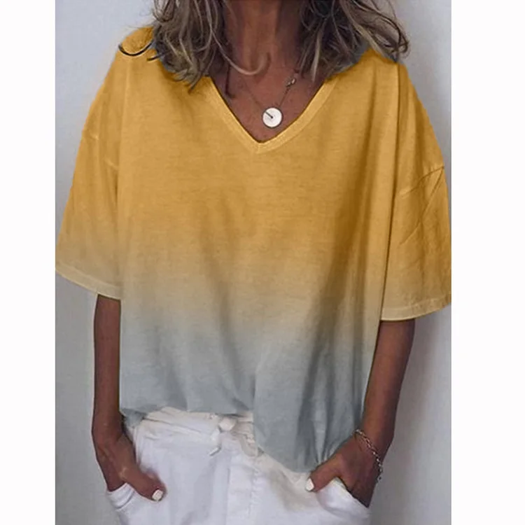 04 Yellow Viensta, 29 цветов, модная, градиентная, цветная, с принтом, блузка, рубашка, для женщин, плюс размер, Круглый ворот, летние топы, новинка, короткий рукав, Boho Blusas, 5XL - Цвет: 04 Yellow