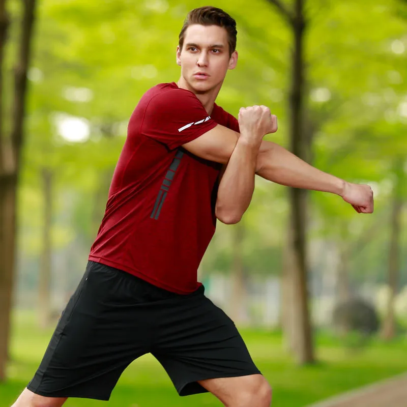 Мужская Спортивная повседневная футболка с коротким рукавом для фитнеса бега