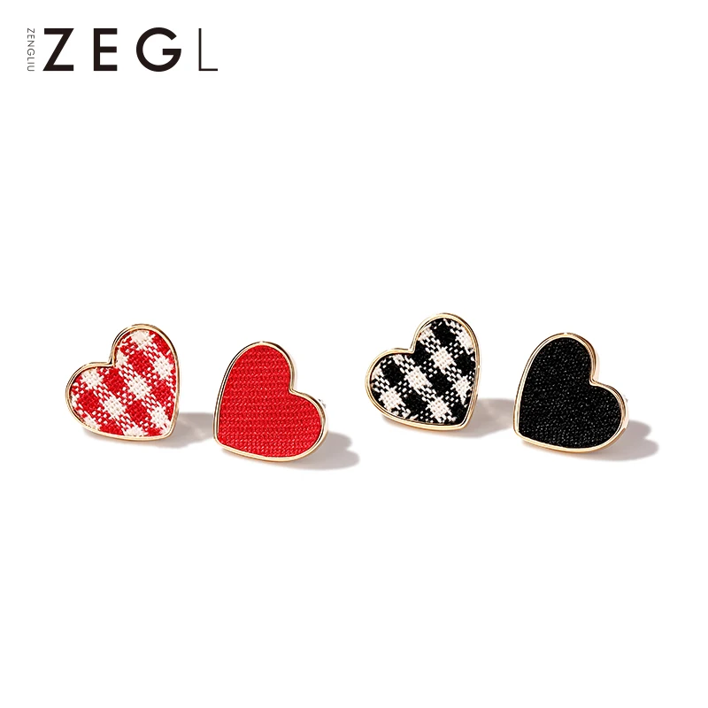 Женские сережки гвоздики ZEGL серьги из клетчатой ткани черного