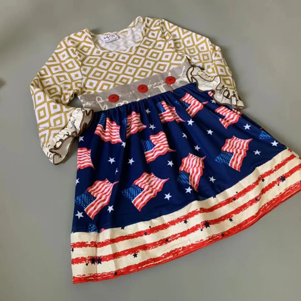 Платье для девочек с оборками и американским флагом 100% хлопок лето-осень |