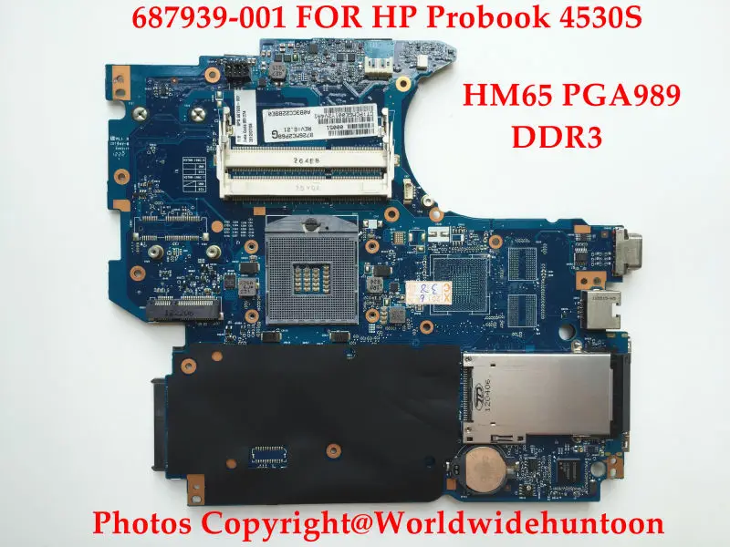 Оригинальная материнская плата для ноутбука HP Probook 4530S 687939 001 HM65 Socket PGA989 DDR3