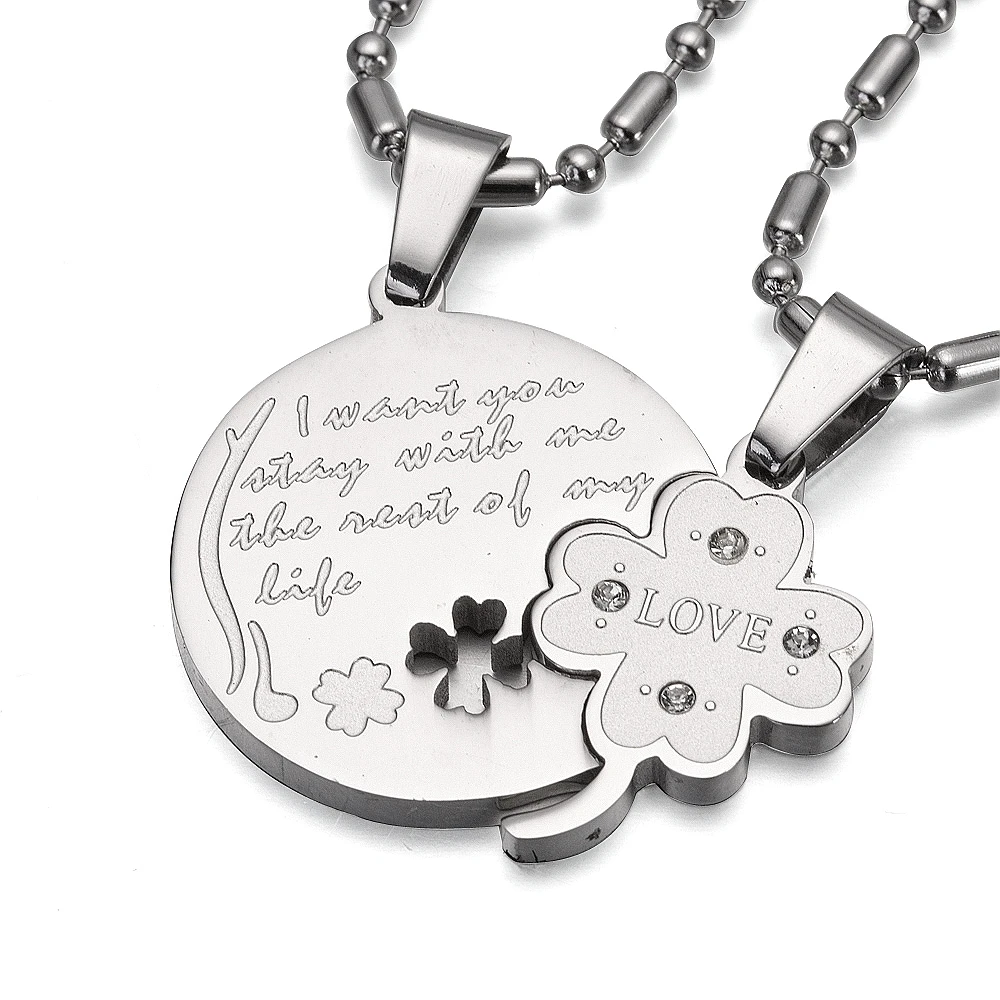 Двухцветное ожерелье с кулоном в виде сердца четырехлистного клевера для мужчин