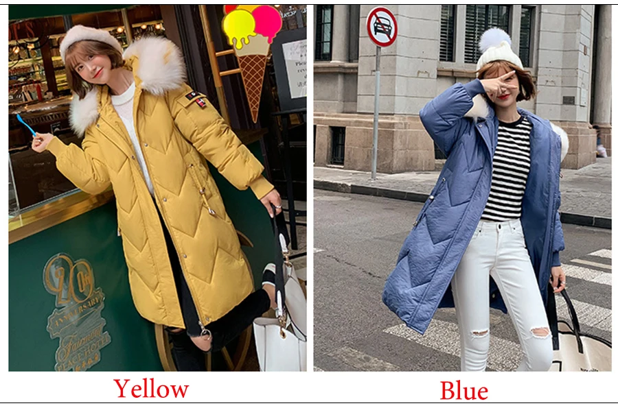 Женское пальто негабаритных Harajuku Parkas длинные пуховые теплые куртки с хлопковой подкладкой зимняя одежда длинный рукав с карманом пушистые парки