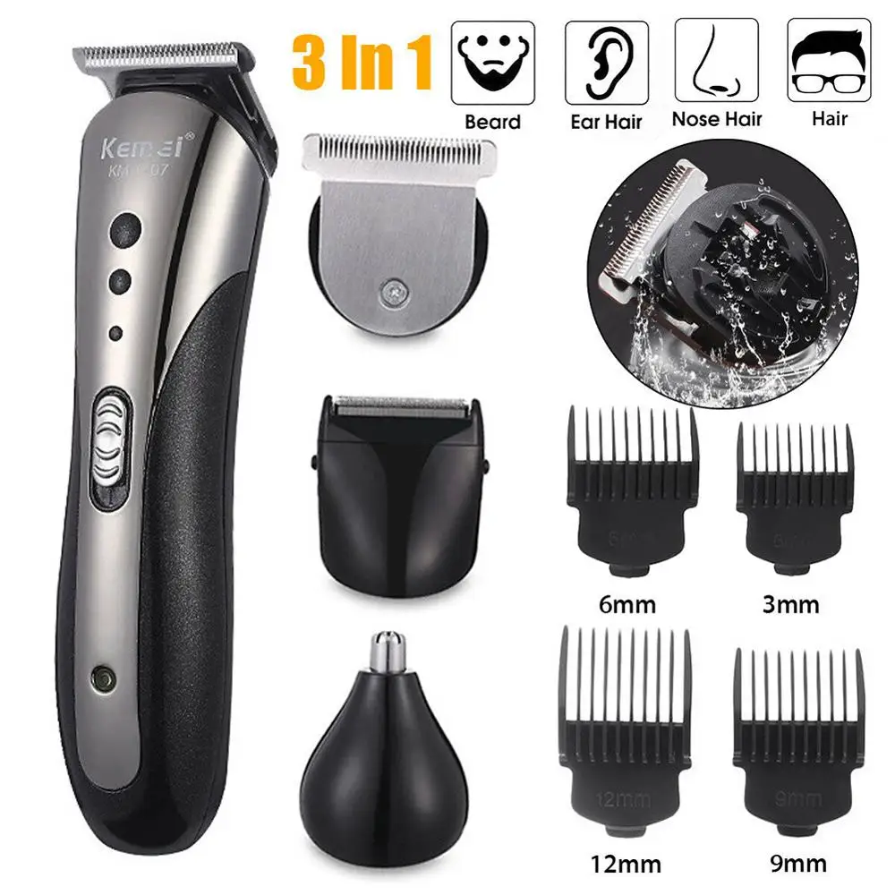 Kemei 5 in 1 Rechargeable Hair Trimmer Waterproof Wireless Electric Razor Hair Clipper Nose Ear Shaver Tool