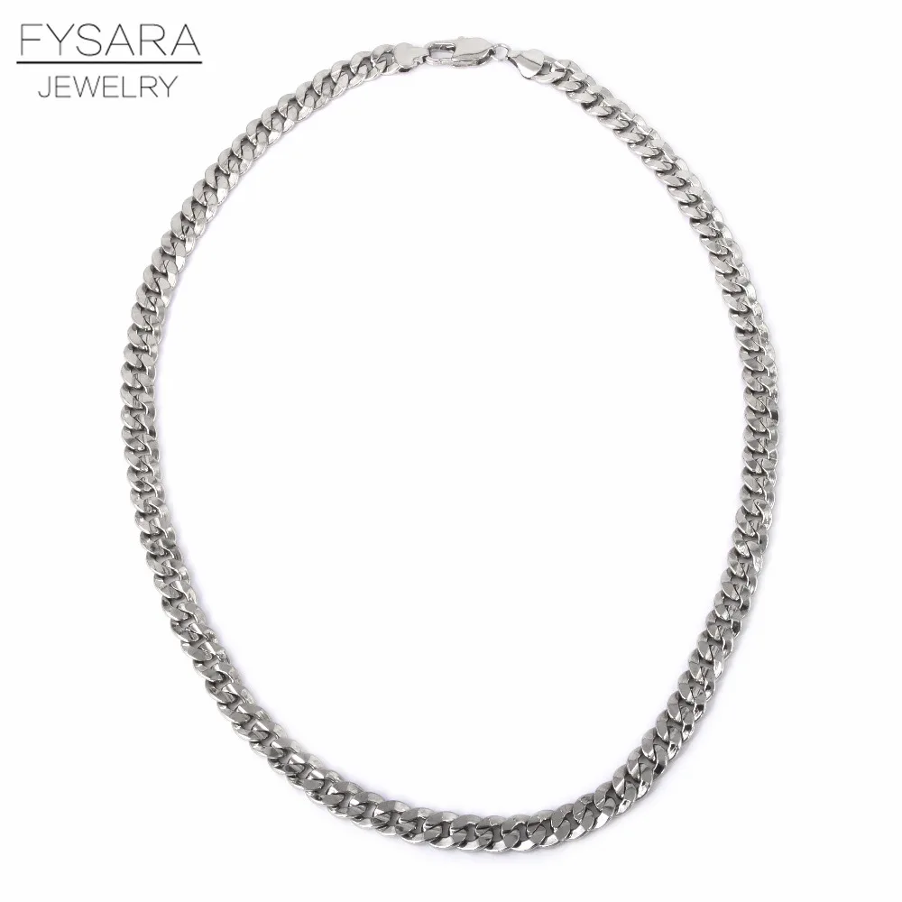 FYSARA Silver Color Figaro Necklace Cuban Curb Flat Link Chain Long Men Jewelry Rock Chunky Heavy Collars | Украшения и