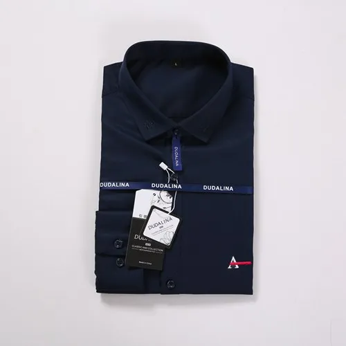 Aramis Sergio K Dudalina, мужская рубашка, Camisa Social Masculina,, мужская рубашка с вышитым логотипом, длинные рукава, деловые повседневные рубашки для мужчин - Цвет: A-1708DARK BLUE
