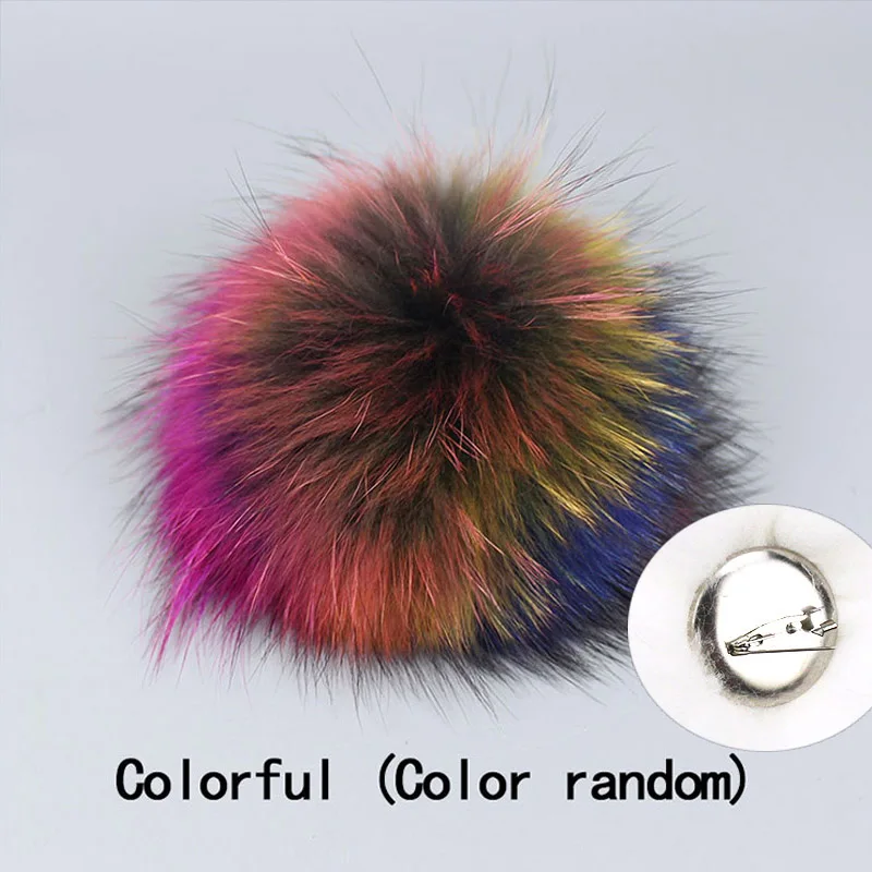 S Colorful Color Raccoon Fur Pompoms Needle Fur Pompon For Knitted Hat Cap Beanies Scarves Bags Shoes Real Fur Pom Poms With Pin - Цвет: S