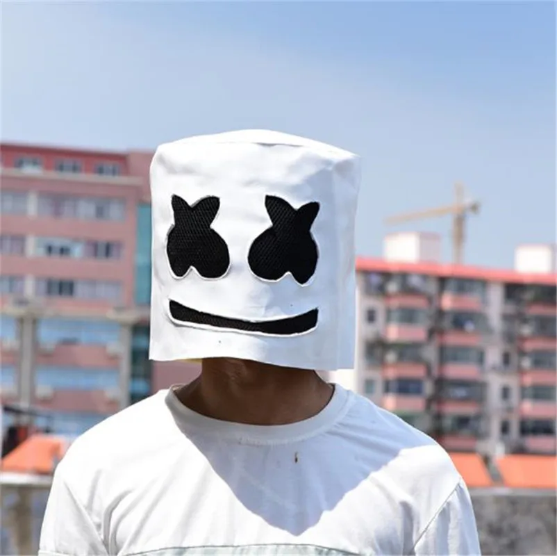 Смешные DJ Marshmello вечерние косплей белая латексная маска реквизит унисекс шлем на