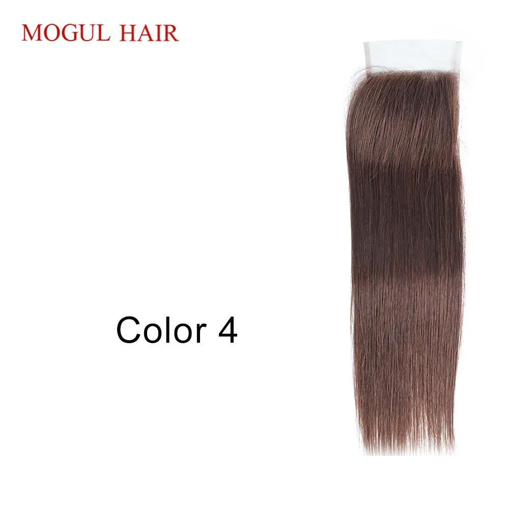 MOGUL волосы Цвет 2 темно-коричневый Remy человеческие волосы закрытие перуанские прямые волосы 4*4 закрытие шнурка Омбре медовый Блонд натуральный черный - Цвет волос: #4