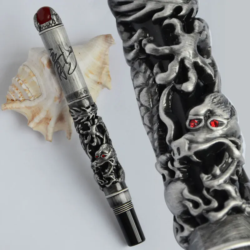 JINHAO DRAGON KING PLAY PEARL античная серебряная кисть с отделкой EMBOSS 18KGP прекрасная перьевая