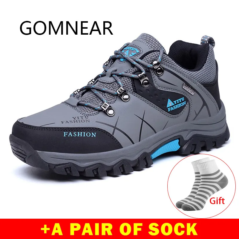 GOMNEAR Men Trekking Hiking Shoes Winter Outdoor Hunting Shoes Breathable Waterproof Antiskid Jogging Athletic Sport Sneakers