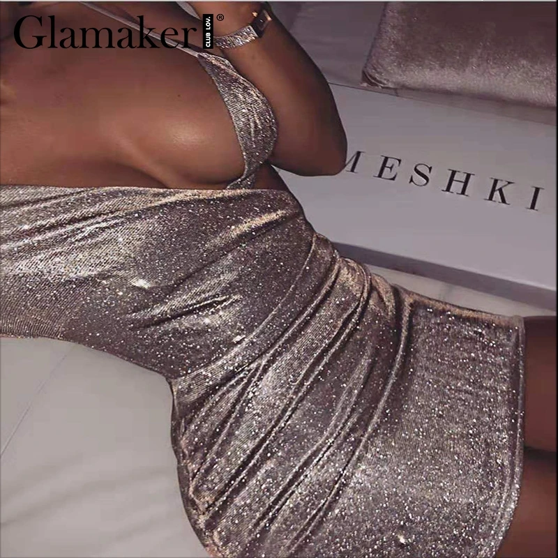 Женское платье с люрексом Glamaker облегающее на одно плечо треугольным вырезом