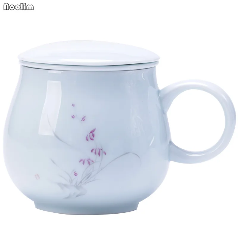 Керамическая чайная чашка NOOLIM Jingdezhen с крышкой и фильтром Офисная для воды