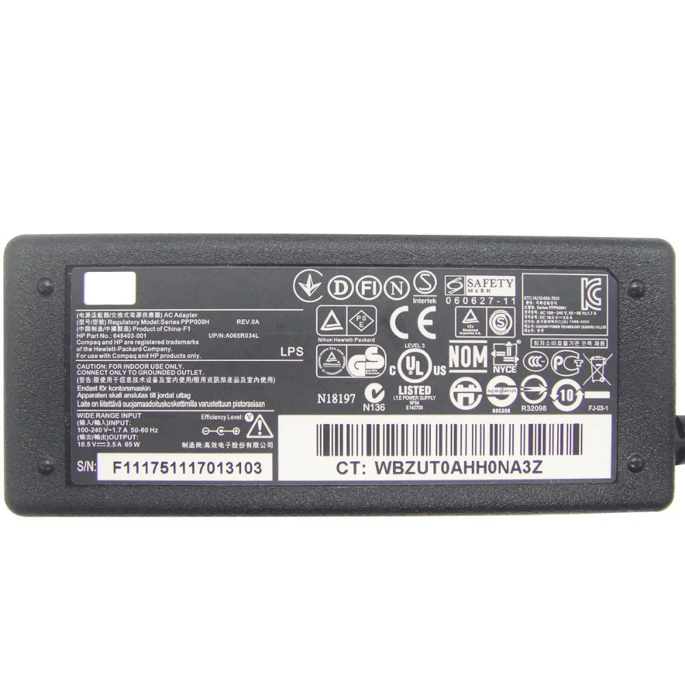 Натуральная PPP009H 65 W 18,5 V 3.5A 5,5*2,5 мм ноутбук Мощность адаптер для hp павильон p2-1013w p2-1015cx p2-1033w p2-1049