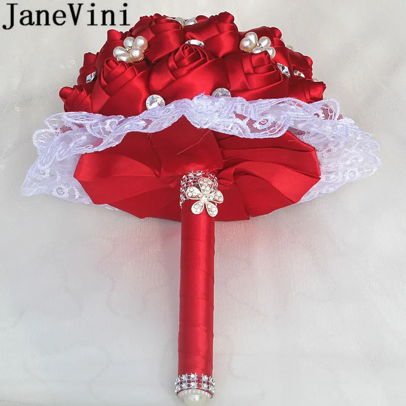 JaneVini 2019 бисерные бордовые Цветочные белые кружевные свадебные букет из бисера