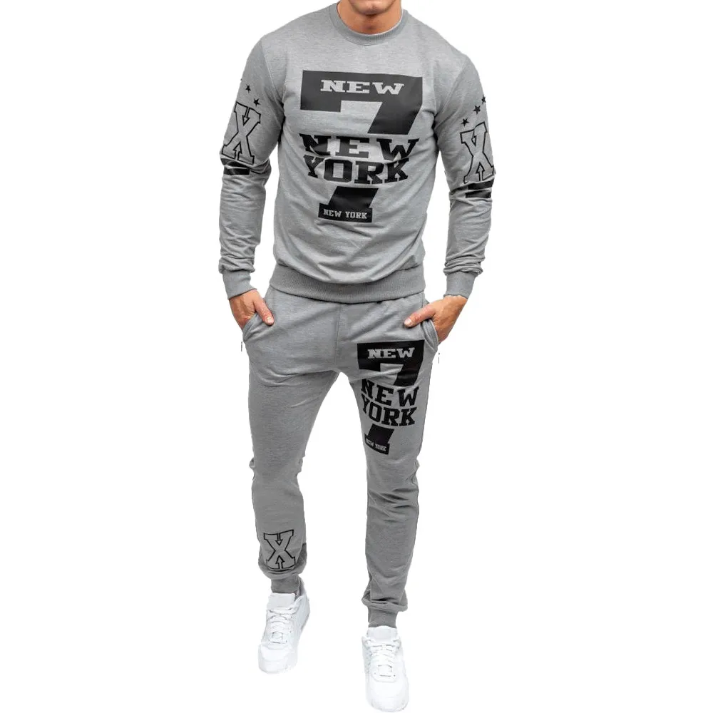 Male Pullover Men's Autumn Winter Printed Sweatshirt Top Pants Sets Sports Suit Tracksuit Drop Shipping |