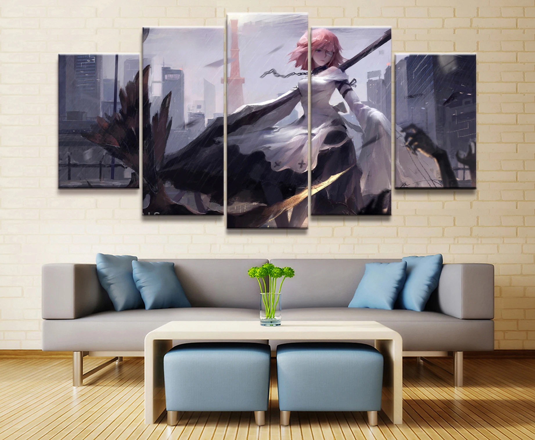 5 Panel Sickle Girl Animation Canvas Printed Painting For Living Room Wall Decor HD Picture Artworks Poster | Дом и сад