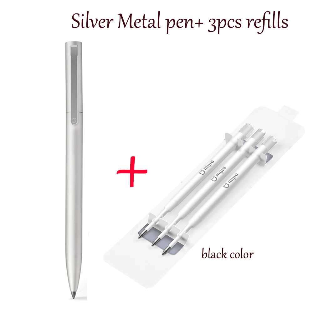 silver and refills Xiaomi Mijia 0,5 мм Металлическая черная ручка для подписи заправка гладких швейцарских MiKuni японских чернил с дополнительным Relacement Refill - Цвет: silver and refills