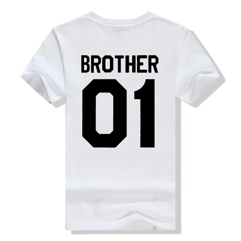 Мужская и женская футболка SISTER 01 BROTHER с принтом надписью для любителей топ коротким рукавом Повседневная