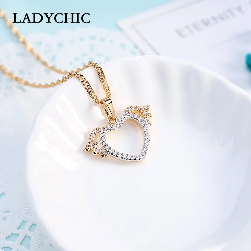 Женское романтическое ожерелье LADYCHIC с подвеской в виде сердца украшенное