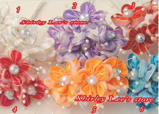 

432pcs=72 bunches X Pretty Diamante Satin Flower Stem W/Pearls in White,hot Pink,Blue,Purple,Red.Orange.