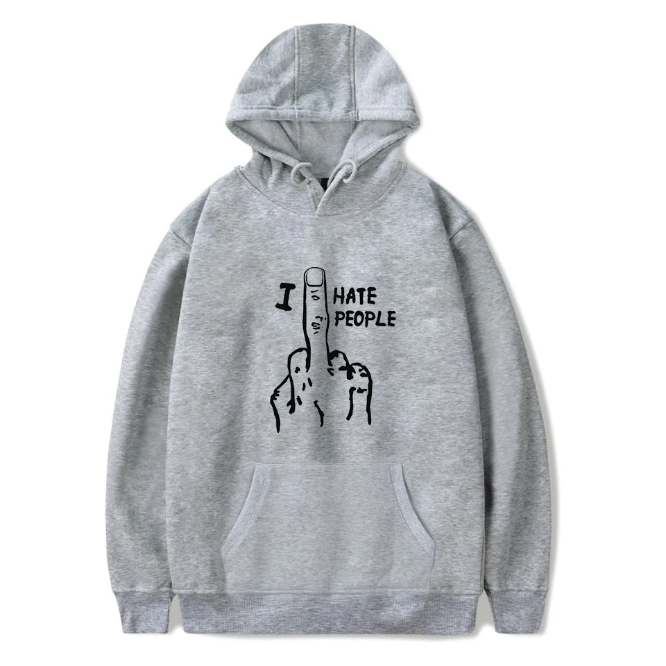 I Hate People kpop hooded sweatshirt for fans support unisex casual thin pocket personality sports shirt | Мужская одежда