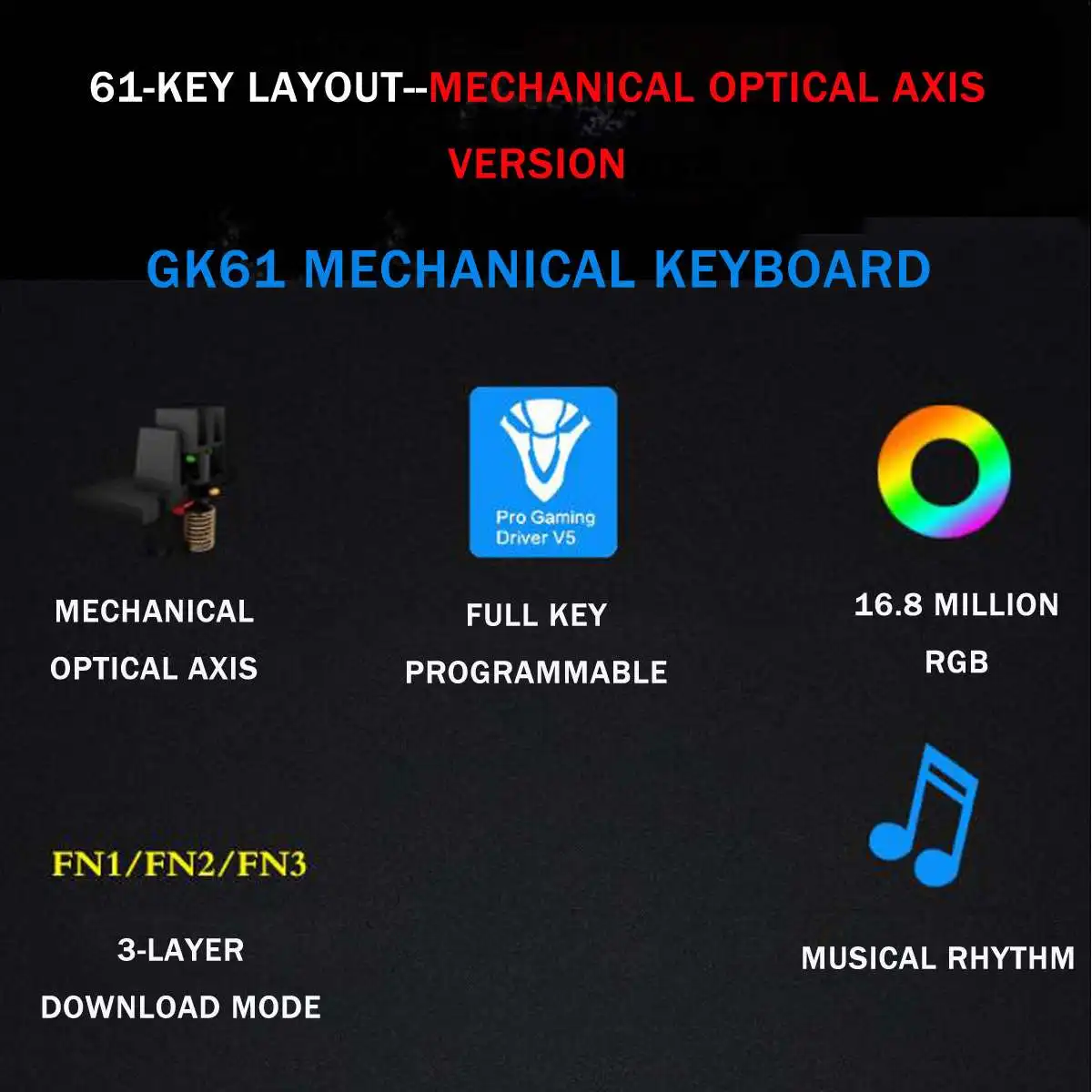 Axis 61 ключевые игры LC зеленый переключатель RGB игра механическая клавиатура оптическая может быть вставлен кабель механический IP68 водонепроницаемый