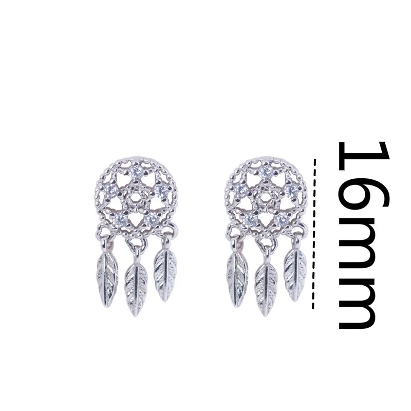

Flyleaf 4A Cubic Zirconia Dreamcatcher Stud Earrings For Women High Quality Lady Fashion 100% 925 Sterling Silver Jewelry