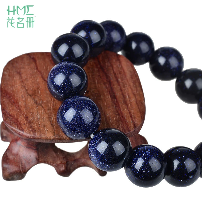 Мужской браслет из песчаника синего цвета диаметр 8 мм 1 шт.|bead bracelet|bracelet bluecouple