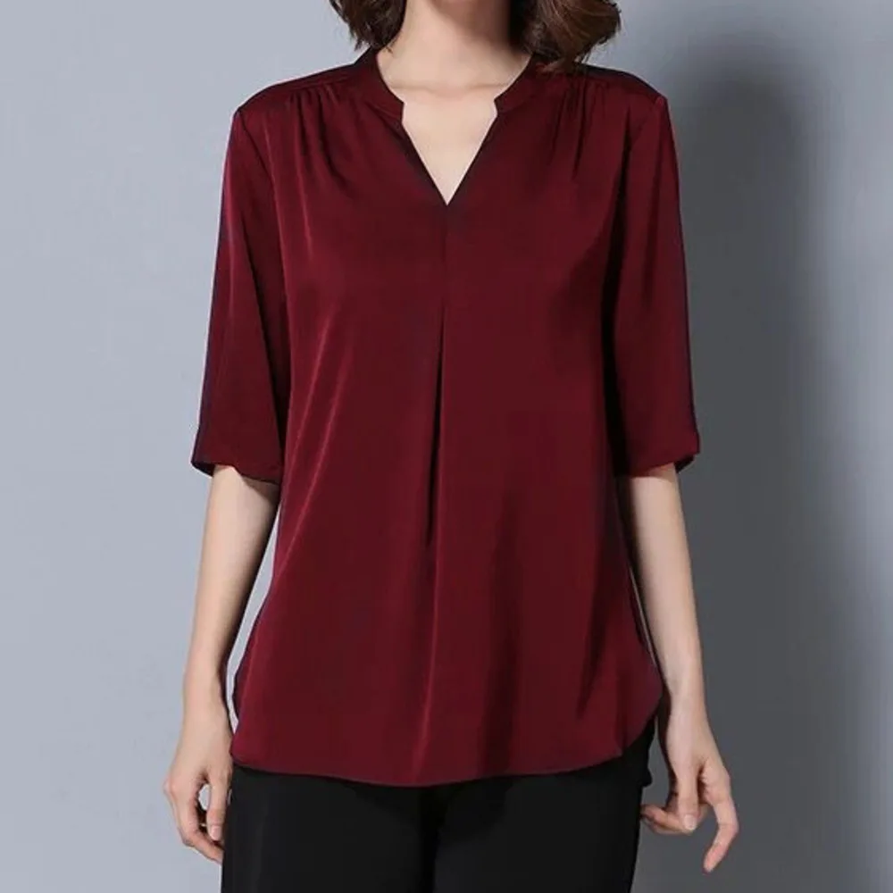 Chiffon Blouse Women 2019 Half Sleeve Shirt Summer V Neck White Vintage Tops Thin Plus Size Shein Office |