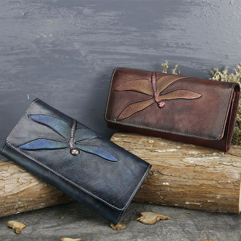 Кошелек ручной работы из натуральной кожи длинный винтажный кошелек с