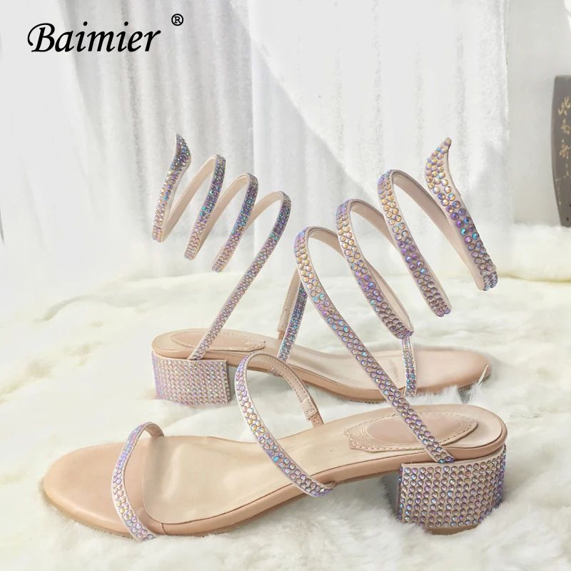 Baimier/; роскошные летние женские босоножки; Ремешок из змеиной кожи; женские сандалии-гладиаторы с открытым носком; женские свадебные туфли с украшением в виде кристаллов