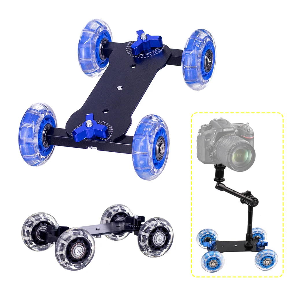 Schreibtisch Dolly+ 11 дюймов Волшебная рукоятка настольная Мобильная роликовая видео рейка Конькобежец для SLR камеры слайдер Долли Автомобильная дорожка и волшебная рукоятка