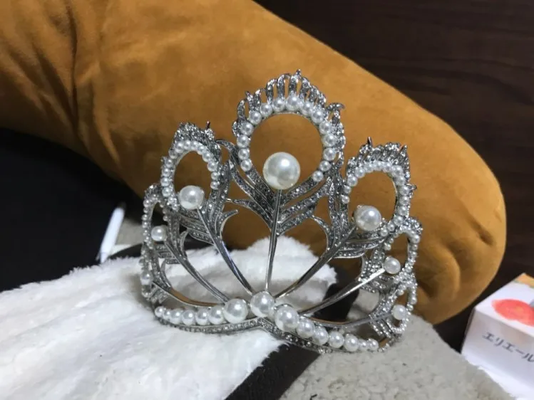 Miss Universe Корона круглый регулируемый жемчуг Peakcock перо тиара стразы Pageant выпускного вечера короны CZ Coroa Novia Bijoux Cheveux